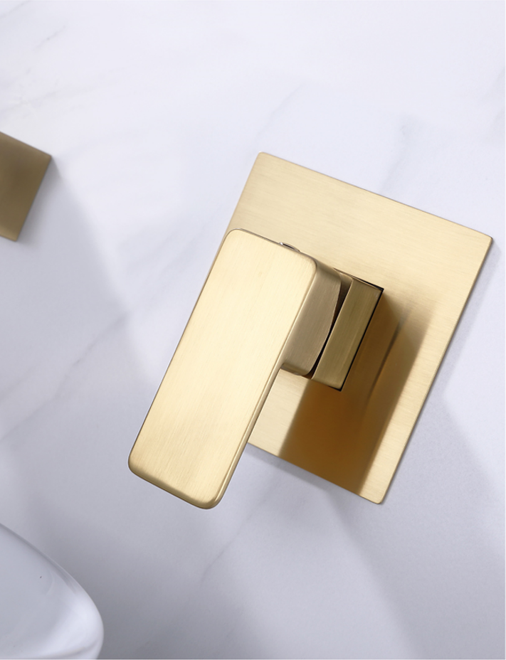 High quality brass bathroom waterfall basin faucet brushed gold in-wall concealed basin mixer