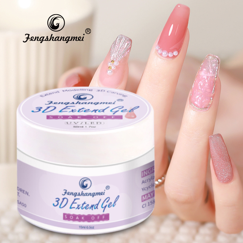 Professional Factory Fengshangmei Nail Gel 3d Soak Off Uv Extended Gel Nail Color Jelly Nude Rose Pink Extend Gel