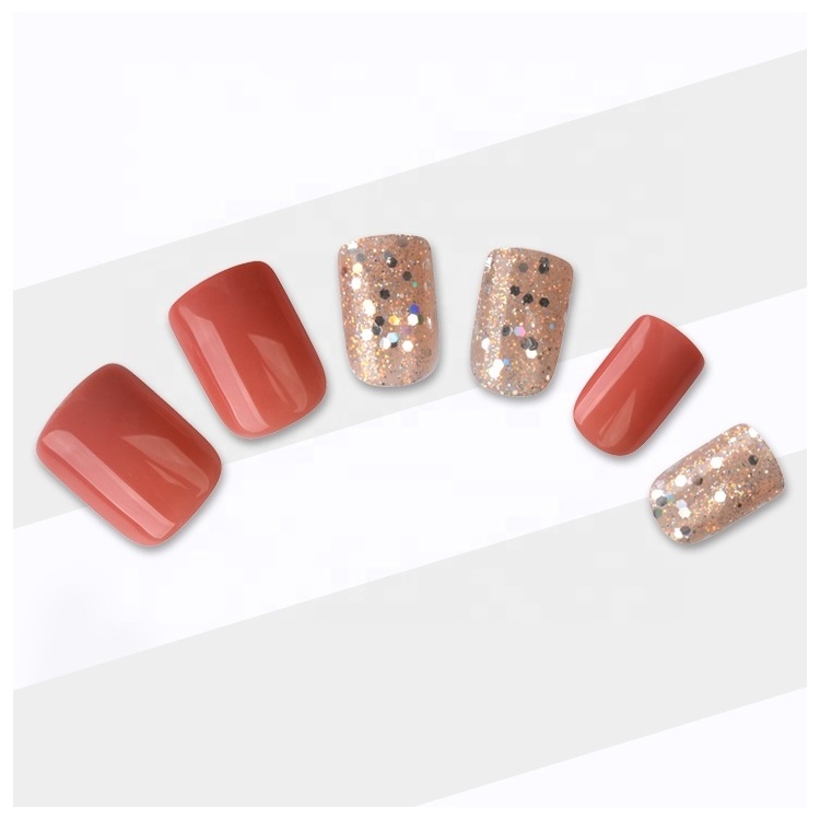 Fengshangmei Shiny Glitter Fake Nails No Glue Curved Nail Tips Colorful Sequins Press on Nails