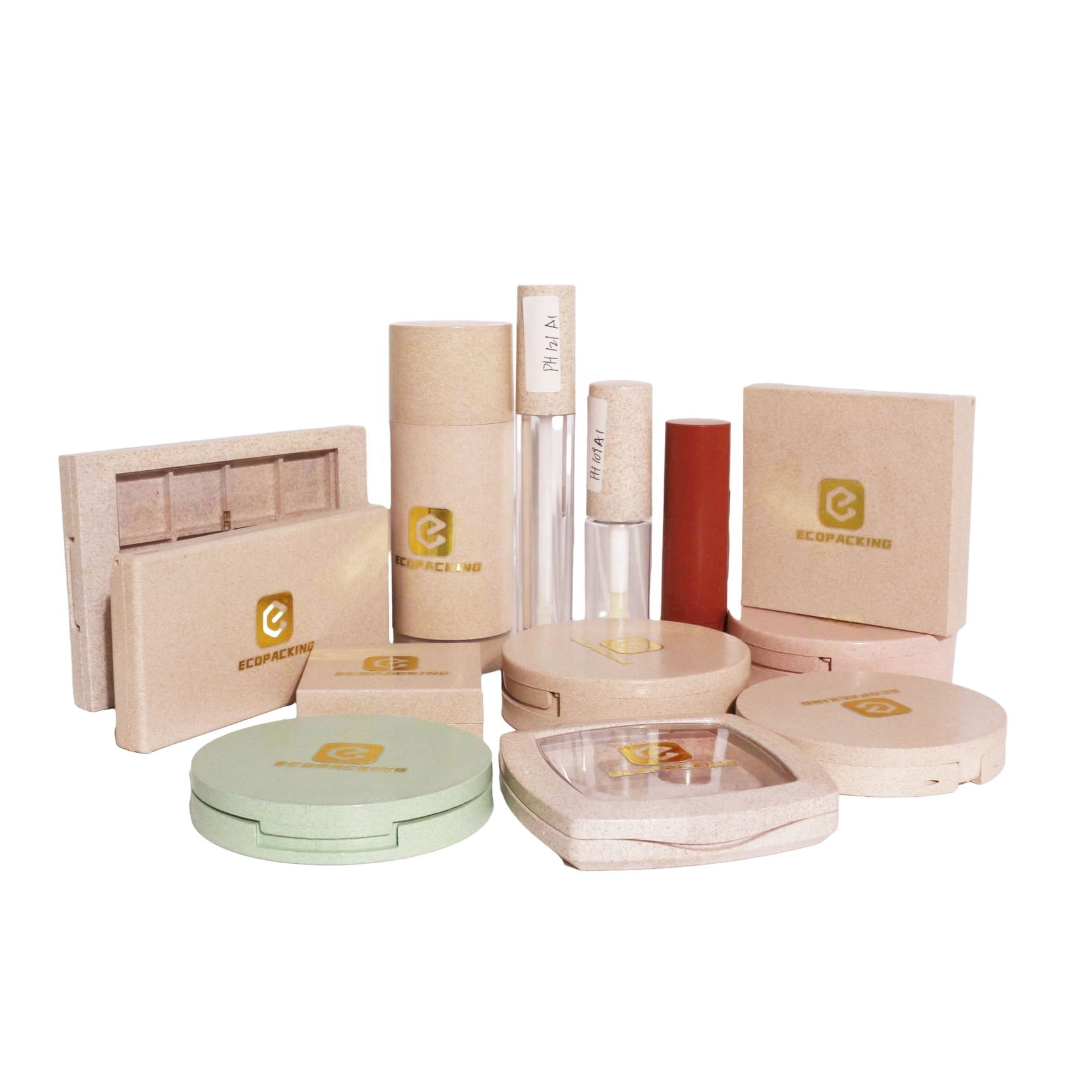 Biodegradable wheat straw makeup compact powder eyeshadow palette cosmetic container packaging