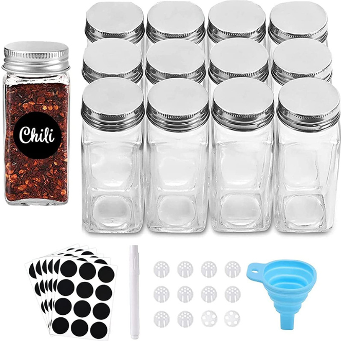 4 oz spices square glass jars 12pcs/boxes 24pcs/boxes clear seasoning shaker bottle set