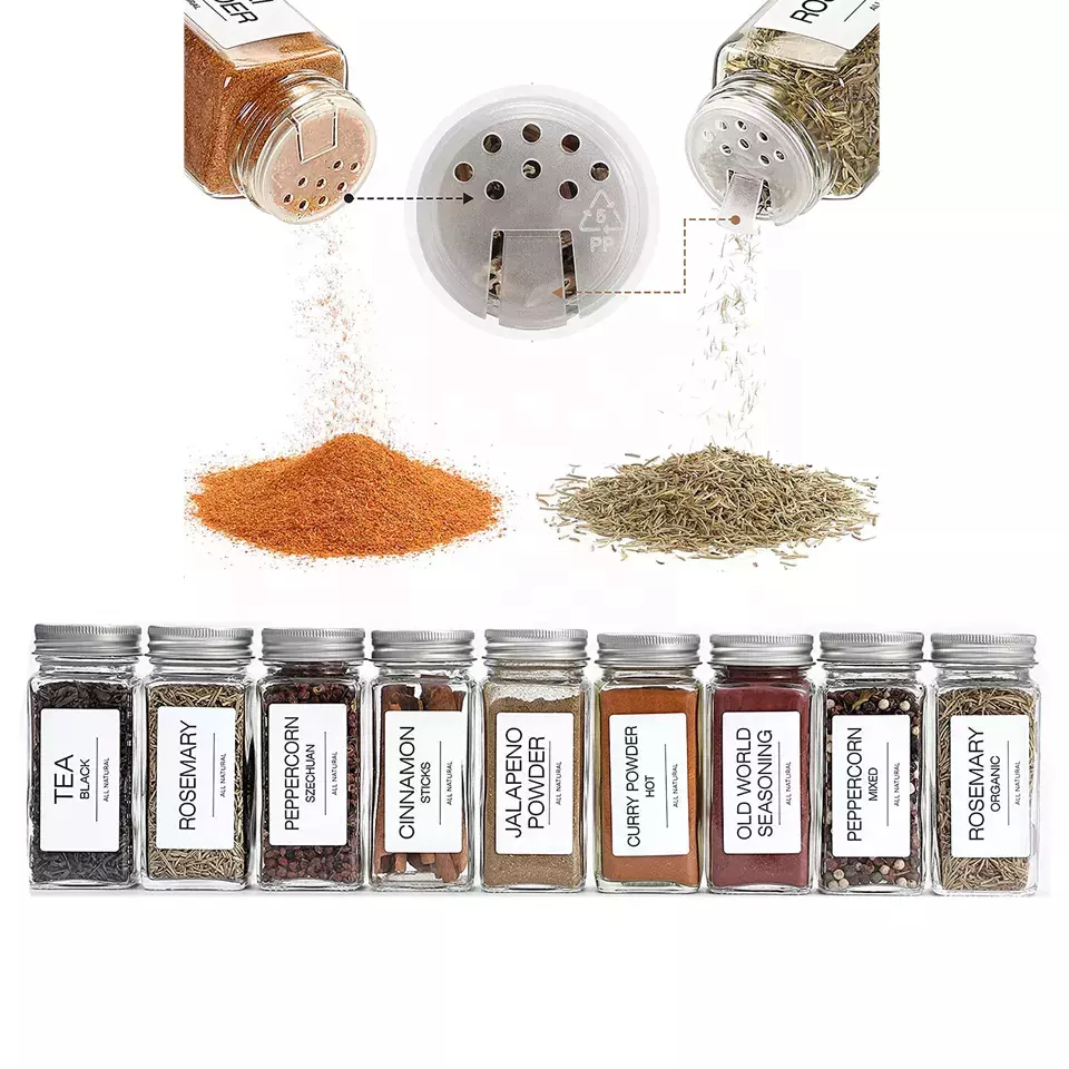 4 oz spices square glass jars 12pcs/boxes 24pcs/boxes clear seasoning shaker bottle set