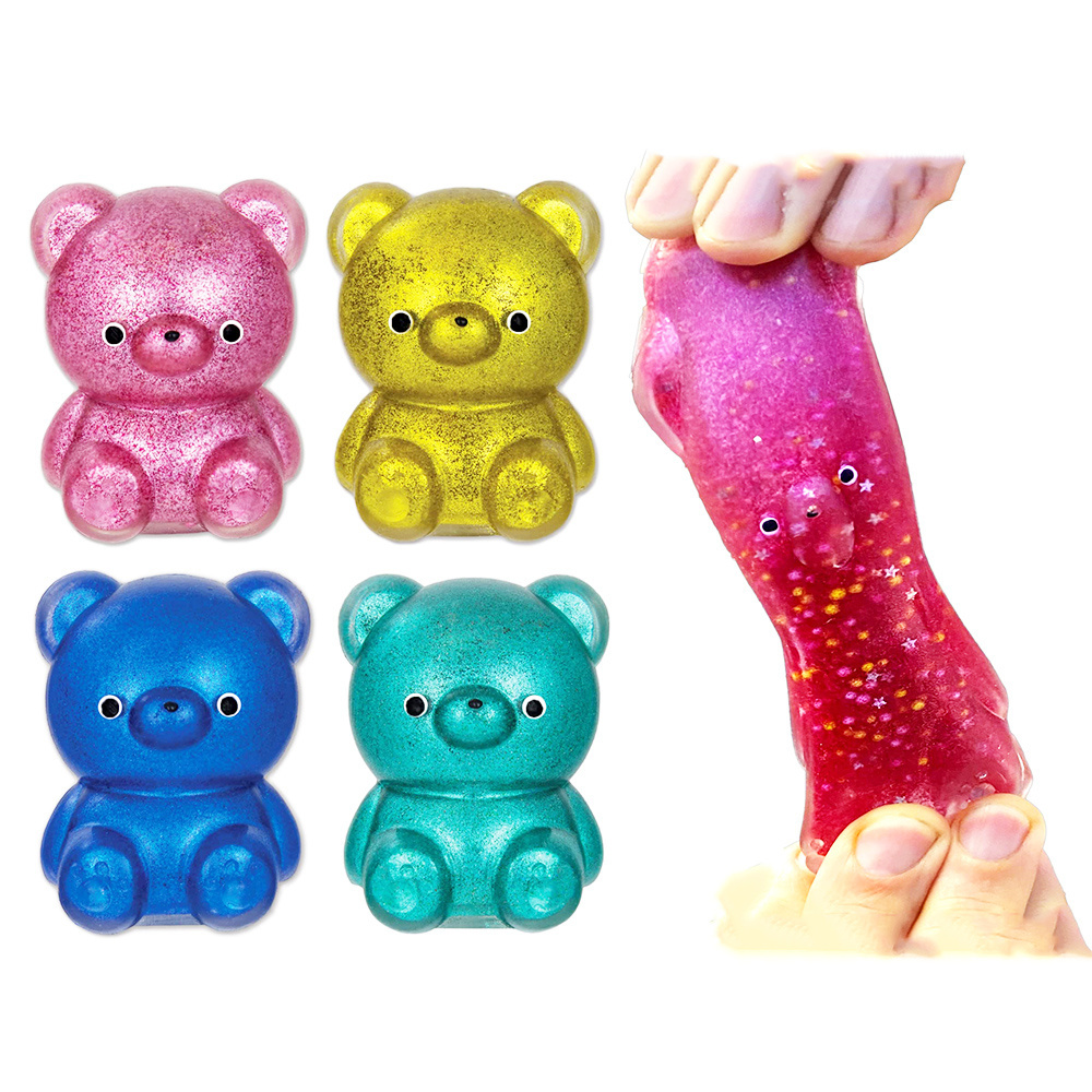 Stretchy Gummy Bear Toy Glitter Sparkly Squeeze Squishy Bear Stress Relief Sensory Toy Squishy Fidget Toy Ball