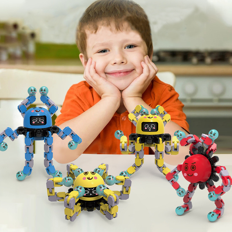 2023 Novelty Fidget Toys Transformable Chain Robot Toy DIY Deformation Mechanical Spinners Twister Flying Top