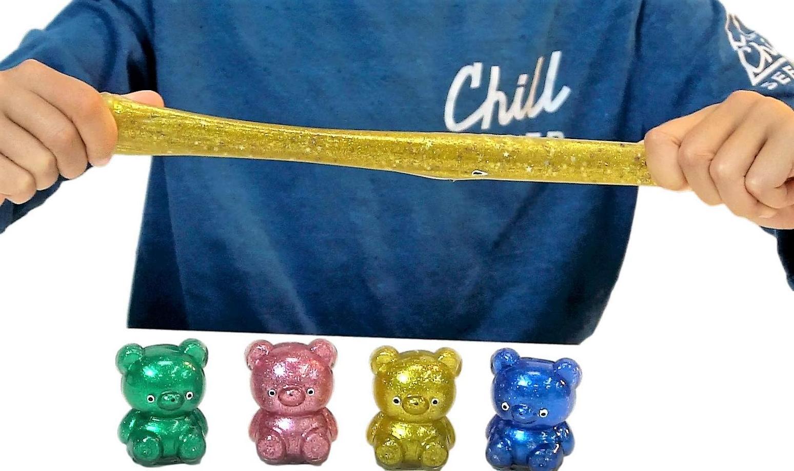 Stretchy Gummy Bear Toy Glitter Sparkly Squeeze Squishy Bear Stress Relief Sensory Toy Squishy Fidget Toy Ball