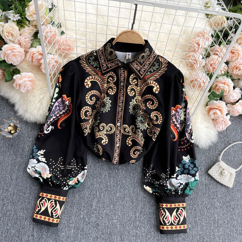 2023 Business professional women's new long sleeve shirt print design loose chiffon shirt top