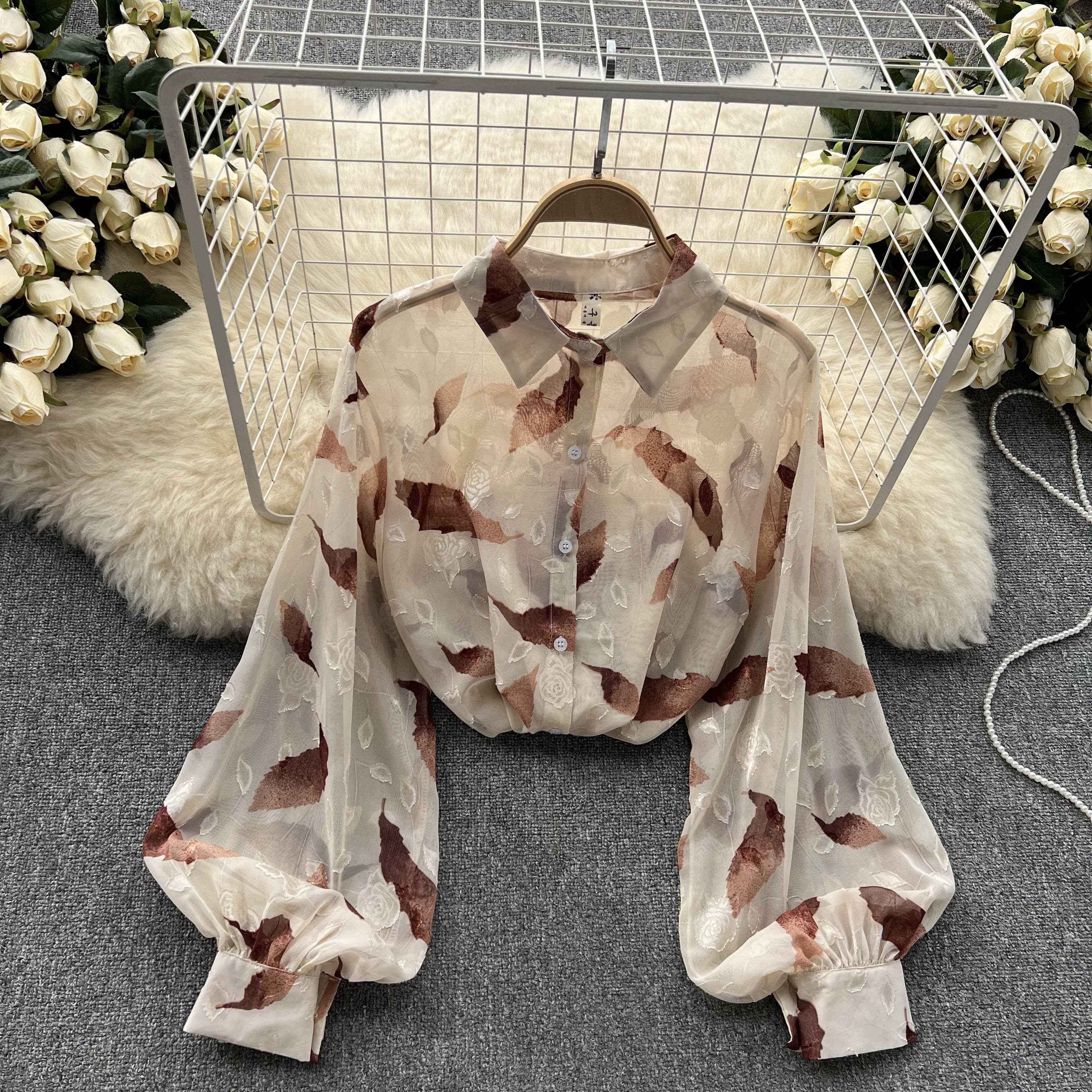 2023 Business professional women's new long sleeve shirt print design loose chiffon shirt top