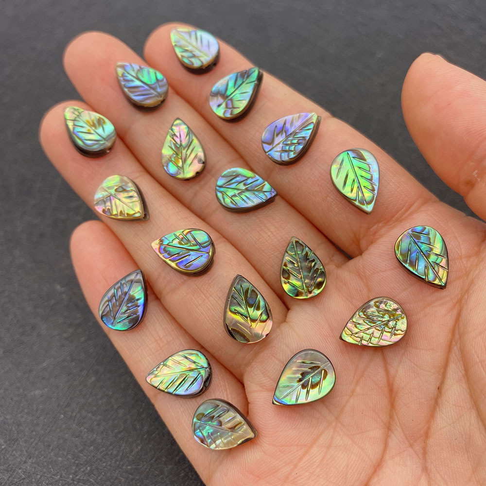 Natural Loose Stone Life Tree 8x12mm Carving Leaf Natural Abalone Shell for Jewelry Making