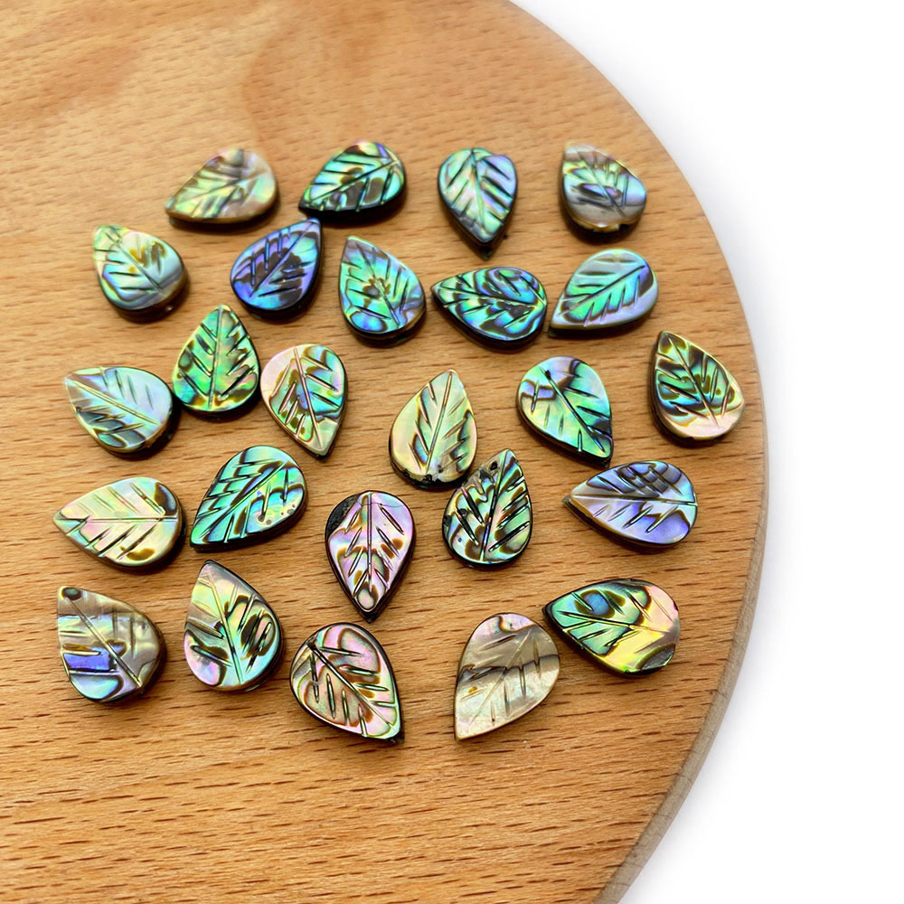 Natural Loose Stone Life Tree 8x12mm Carving Leaf Natural Abalone Shell for Jewelry Making