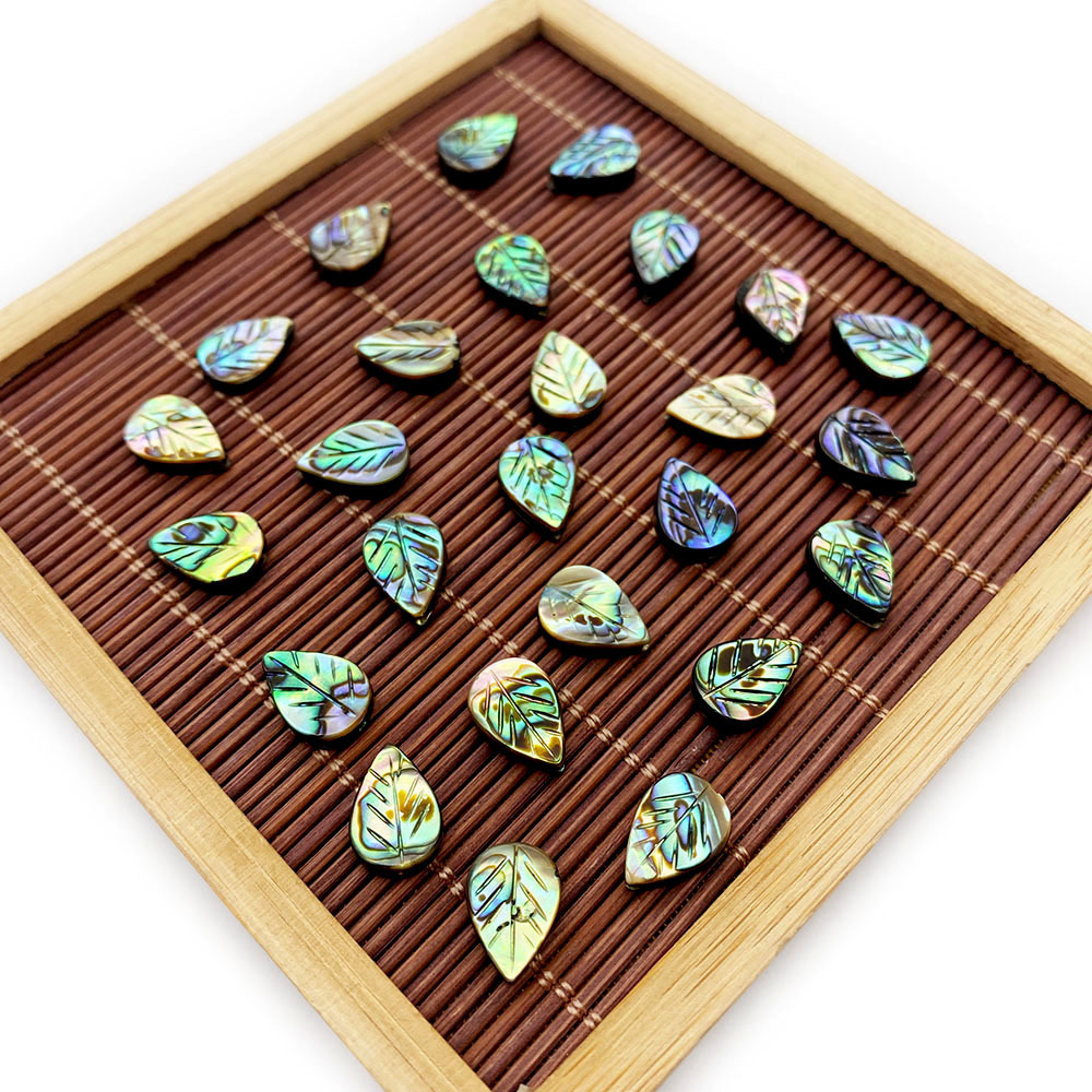 Natural Loose Stone Life Tree 8x12mm Carving Leaf Natural Abalone Shell for Jewelry Making