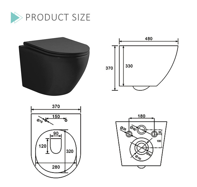 P-trap Hanging Toilets Rimless Black Wall Hung Toilet Australian Standard Color Ceramic Wc Ceramic Bathroom Modern One Piece