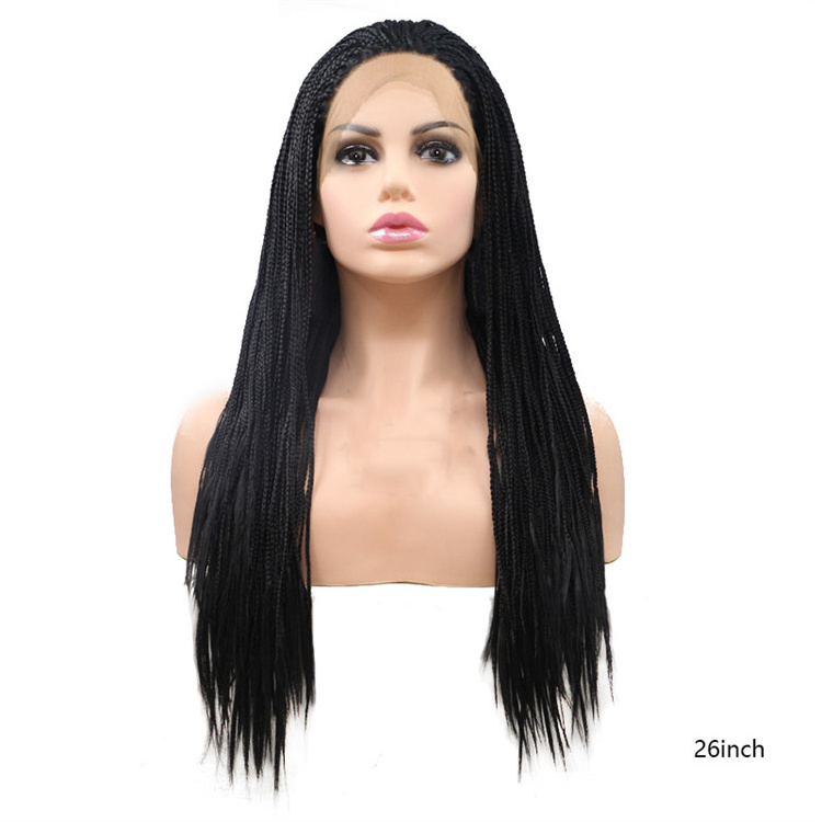 Black Braided Wig Lace Front  for Black Women Long Black African American Box Braiding Afro Braided  Wigs  Dreadlock  Wigs