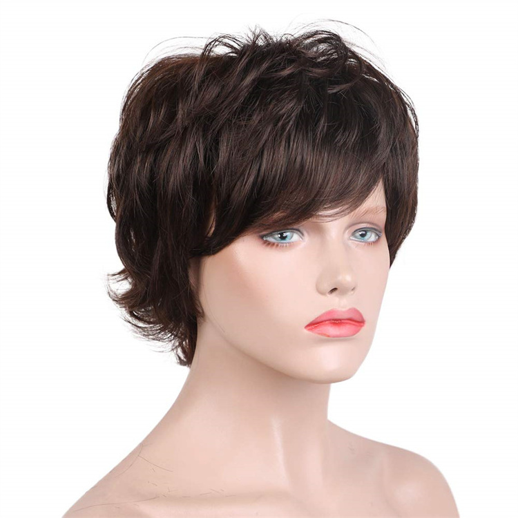 Short Human Hair Wigs for Women Natural Human Hair Wig for White Women Dark Brown Human Hair Wigs With Bangs