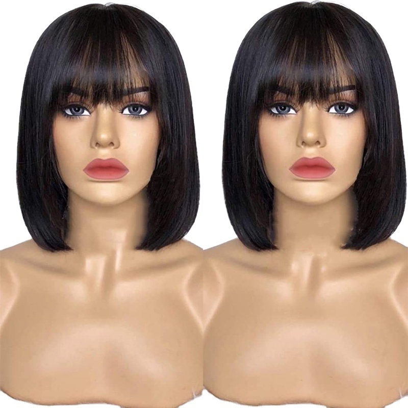 Factory Wholesale Short Straight Bobo Wigs  Lace Closure Bob Wig 5*5 Shoulder Length Human Hair Synthetic Wig