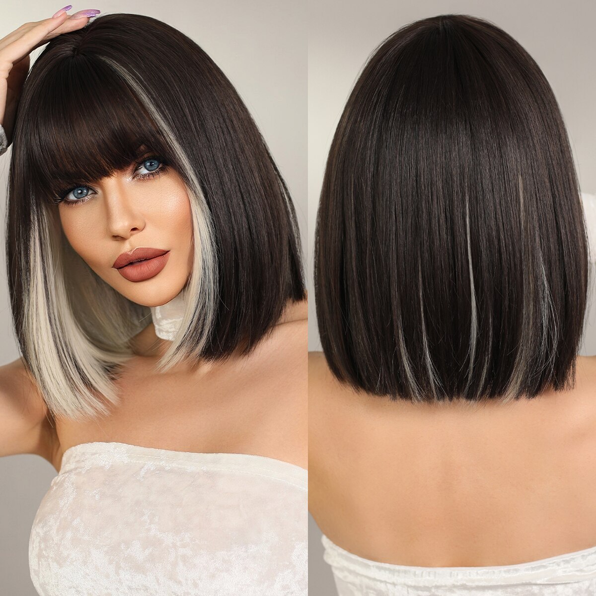 Cosplay Party Daily Heat Resistant Wigs for Women Black Short Bob Wig with Bangs Natural Supple Summer Synthetic Fiber Wig Hair