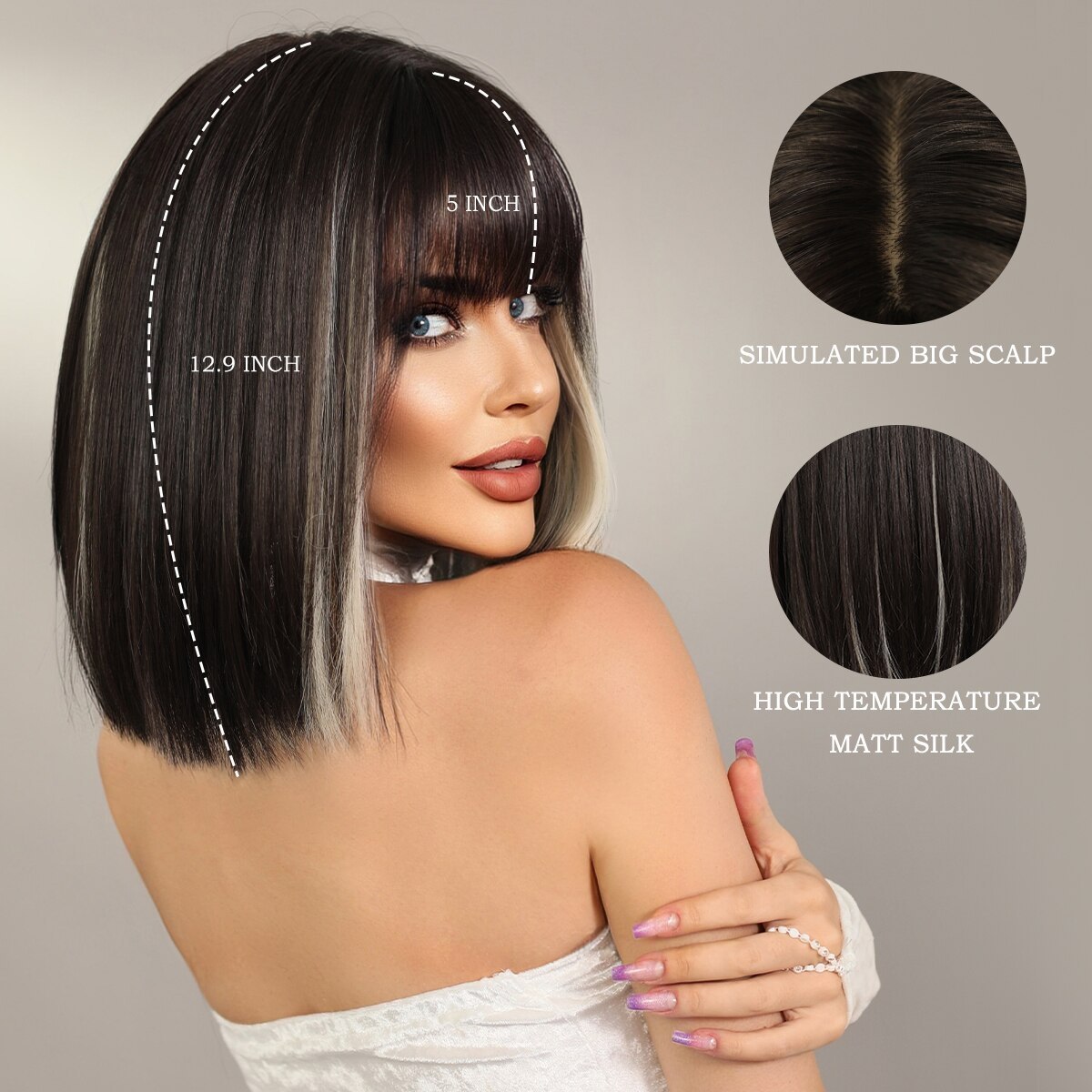 Cosplay Party Daily Heat Resistant Wigs for Women Black Short Bob Wig with Bangs Natural Supple Summer Synthetic Fiber Wig Hair