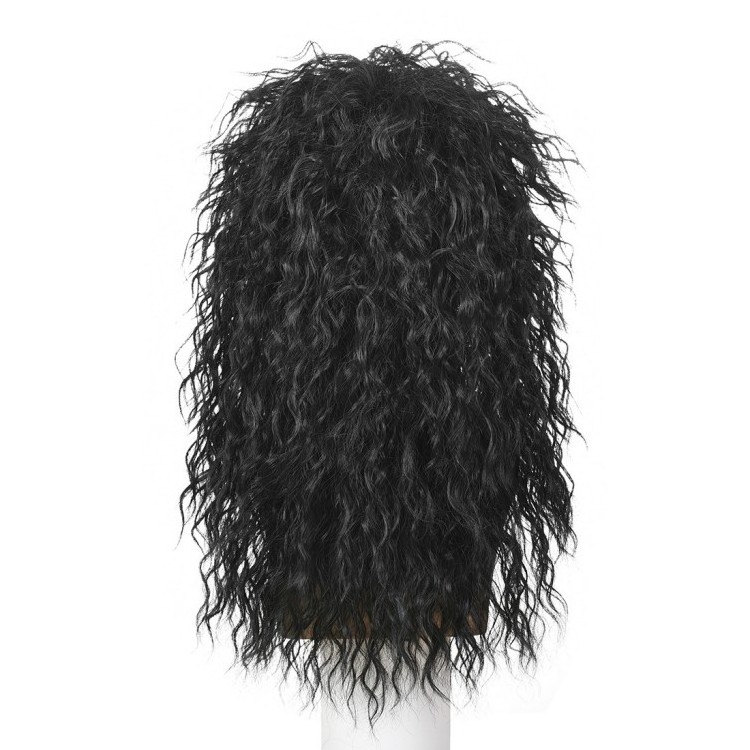 High Quality Mens 80s  Black Mullet Wigs Halloween Costume Male Wig Punk Heavy Metal Rocker Wig Curly Long Perruque Synthetic