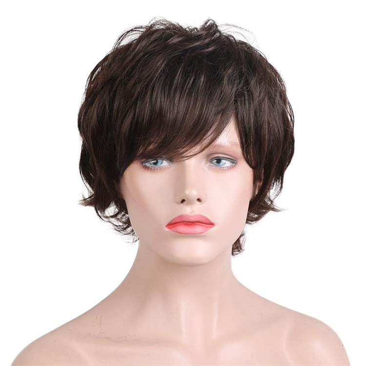 Short Human Hair Wigs for Women Natural Human Hair Wig for White Women Dark Brown Human Hair Wigs With Bangs