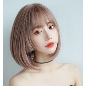 Popular Japanese Smoke Pink Cos Wig Synthetic  with Bangs  Influencer Short Pink  BoBo Wigs Internet Celebrity Himecut Hair Wigs