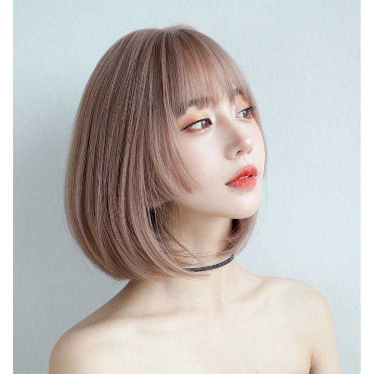 Popular Japanese Smoke Pink Cos Wig Synthetic  with Bangs  Influencer Short Pink  BoBo Wigs Internet Celebrity Himecut Hair Wigs