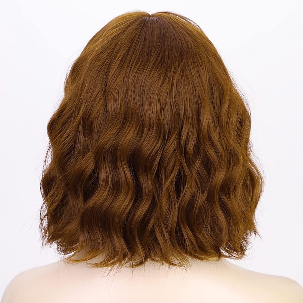 Short Wavy Wigs with Bangs Short Curly Bob Reddish Wigs for Women Synthetic Wavy Bob Wig Heat Resistant Fiber Hair  Extensions