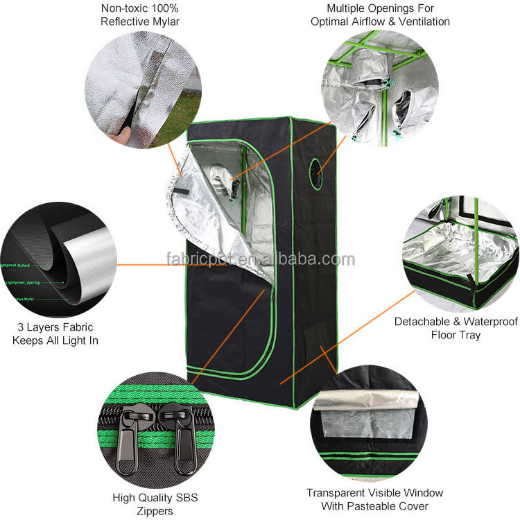 China Factory Wholesale 4x4 4x8 5x5 10x10 Custom Size 210D 600D 1680D mylar grow tent pc grow box