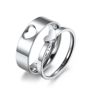 High Quality Hollow Out Love Heart Stainless Steel Couple Ring Proposal Engagement I LOVE YOU Wedding Rings for Men and Women