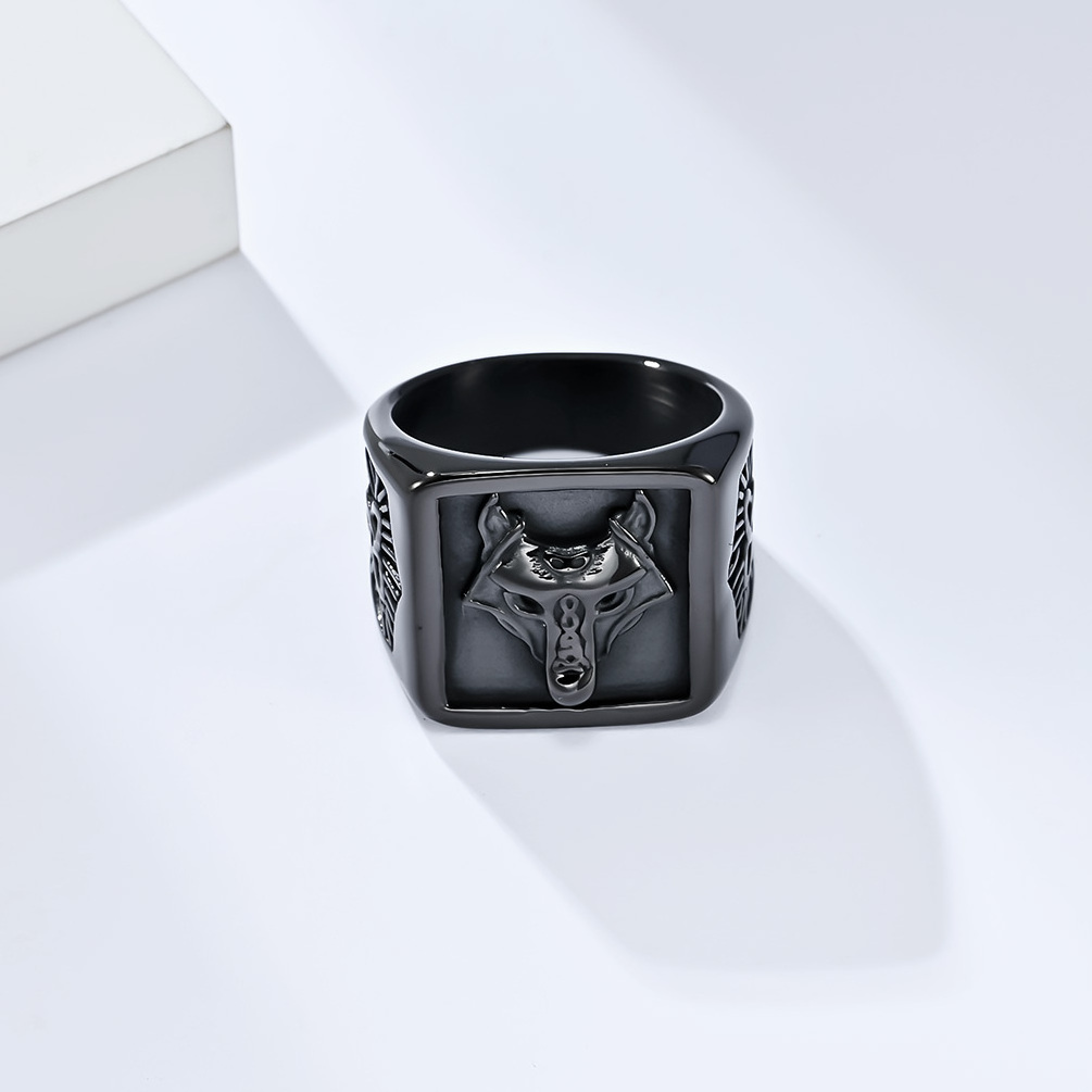 High Quality 18mm Stainless Steel Viking Wolf Ring Customizable LOGO Retro Animal Signet Celtic Knot Rings for Men