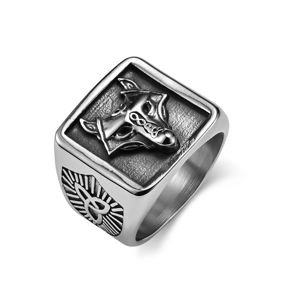 High Quality 18mm Stainless Steel Viking Wolf Ring Customizable LOGO Retro Animal Signet Celtic Knot Rings for Men