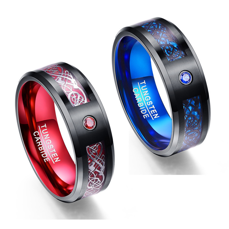 High Quality Carbon Fiber Scrub Colorful Rings for Men and Women Dragons Pattern Tungsten Steel Carbide Gift Wedding Ring