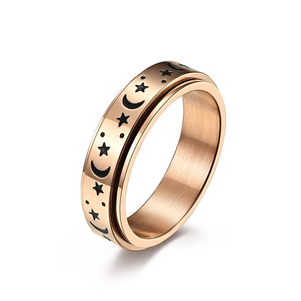 High Quality 6mm Stainless Steel Spinner Rings Moon and Star Fidget Stress Relieving Anxiety Wedding Ring for Men and Women