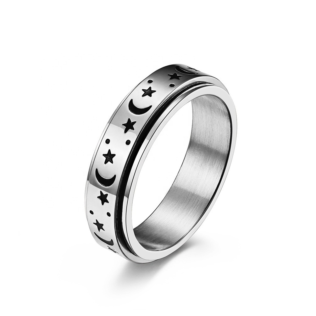 High Quality 6mm Stainless Steel Spinner Rings Moon and Star Fidget Stress Relieving Anxiety Wedding Ring for Men and Women