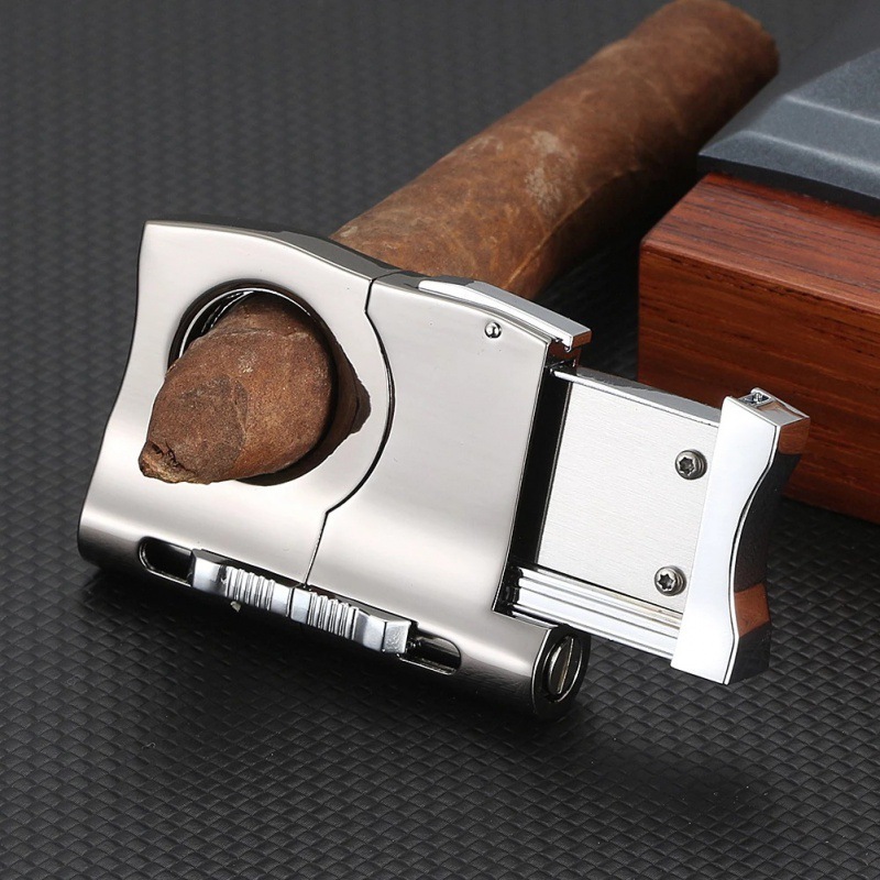 Cigar Scissors  Fiber Plating Semi-Automatic Opening And Closing V-Shaped Cigar Cutters Multi-purpose Cigar Knife