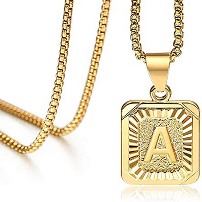 Stainless steel HipHop Square Letter A-Z Pendant Necklaces 18K gold Plated Rectangular Capital Letter Necklace Pendant for Men