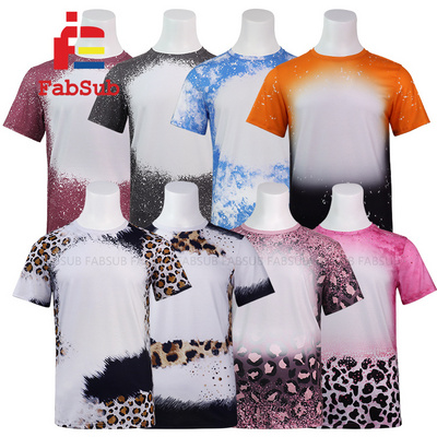 OEM 100% Polyester Sublimation Bleach TShirts Glitter Leopard Tees Dye Faux Bleach Shirts Youth Adult Size Blank Bleach T-Shirts