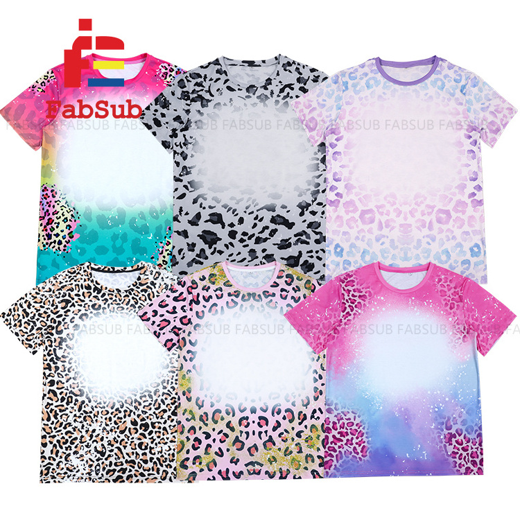 OEM 100% Polyester Sublimation Bleach TShirts Glitter Leopard Tees Dye Faux Bleach Shirts Youth Adult Size Blank Bleach T-Shirts