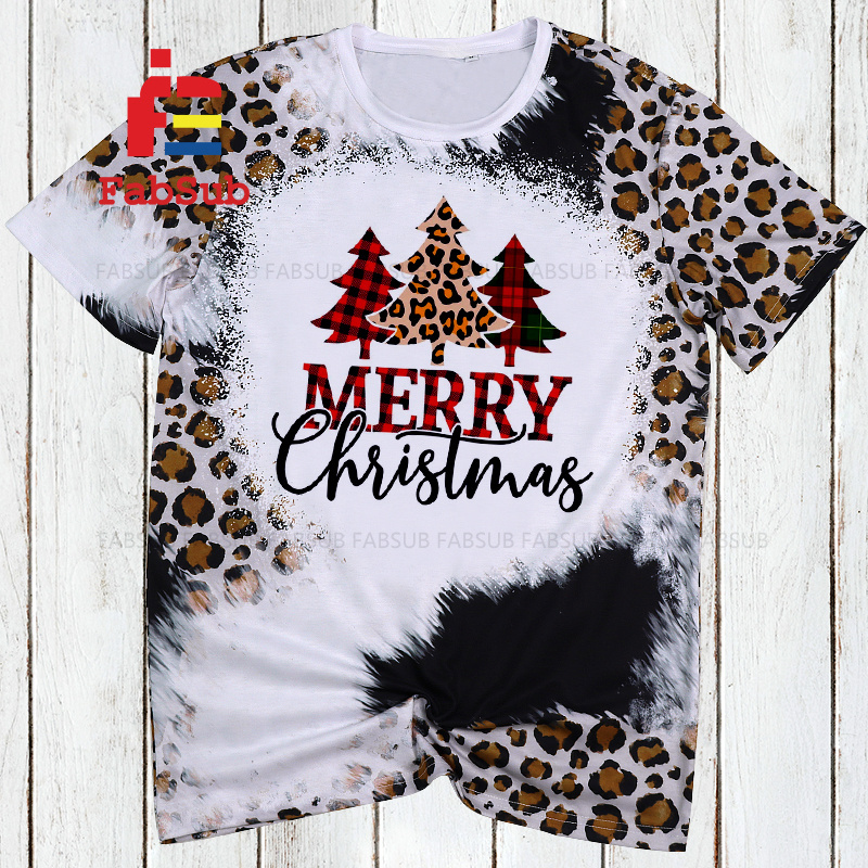 OEM 100% Polyester Sublimation Bleach TShirts Glitter Leopard Tees Dye Faux Bleach Shirts Youth Adult Size Blank Bleach T-Shirts