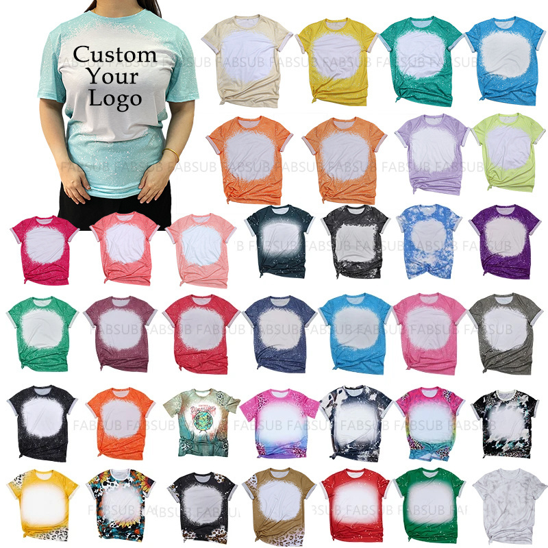 Bleached sublimation shirts blank t-shirt 100% polyester bleach shirt for sublimation sublimation printing t shirt