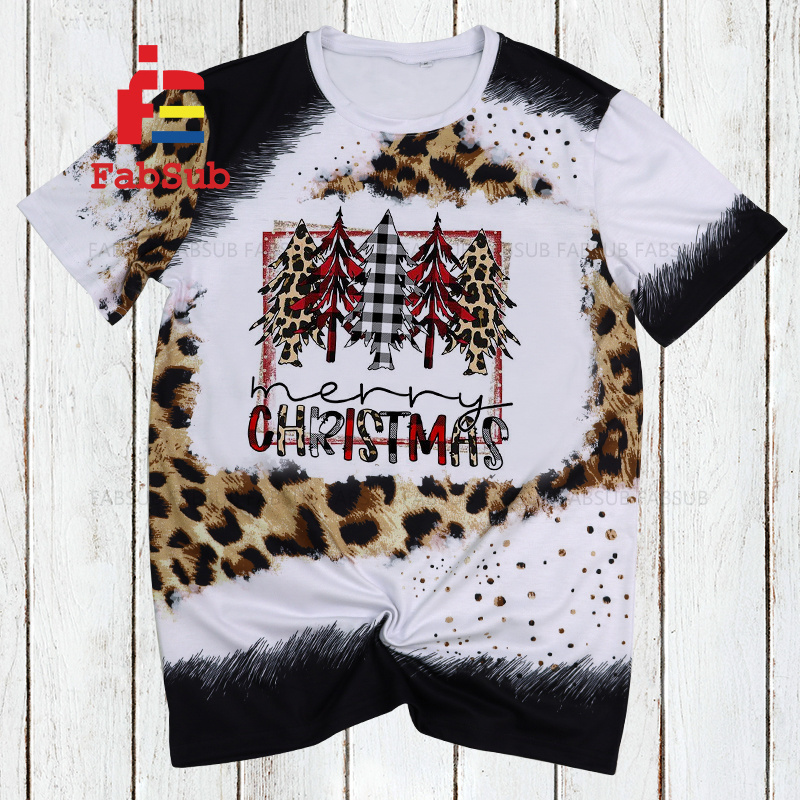 OEM 100% Polyester Sublimation Bleach TShirts Glitter Leopard Tees Dye Faux Bleach Shirts Youth Adult Size Blank Bleach T-Shirts