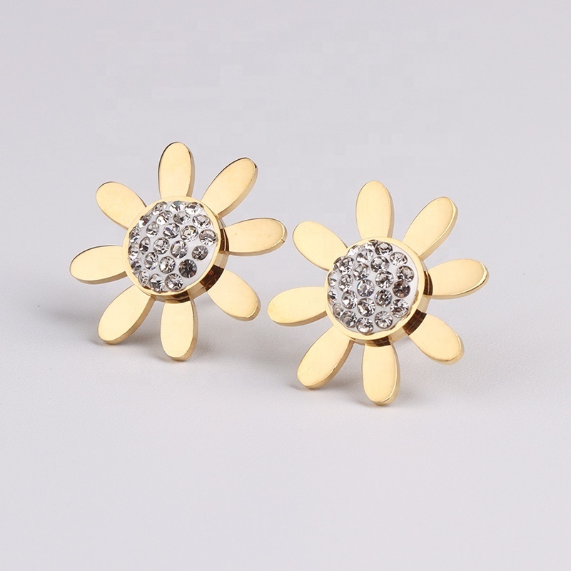 FACEINS 2022 Factory Supply Fashion 18K Gold Plated Stainless Steel Women Party Sunflower Jewelry Set