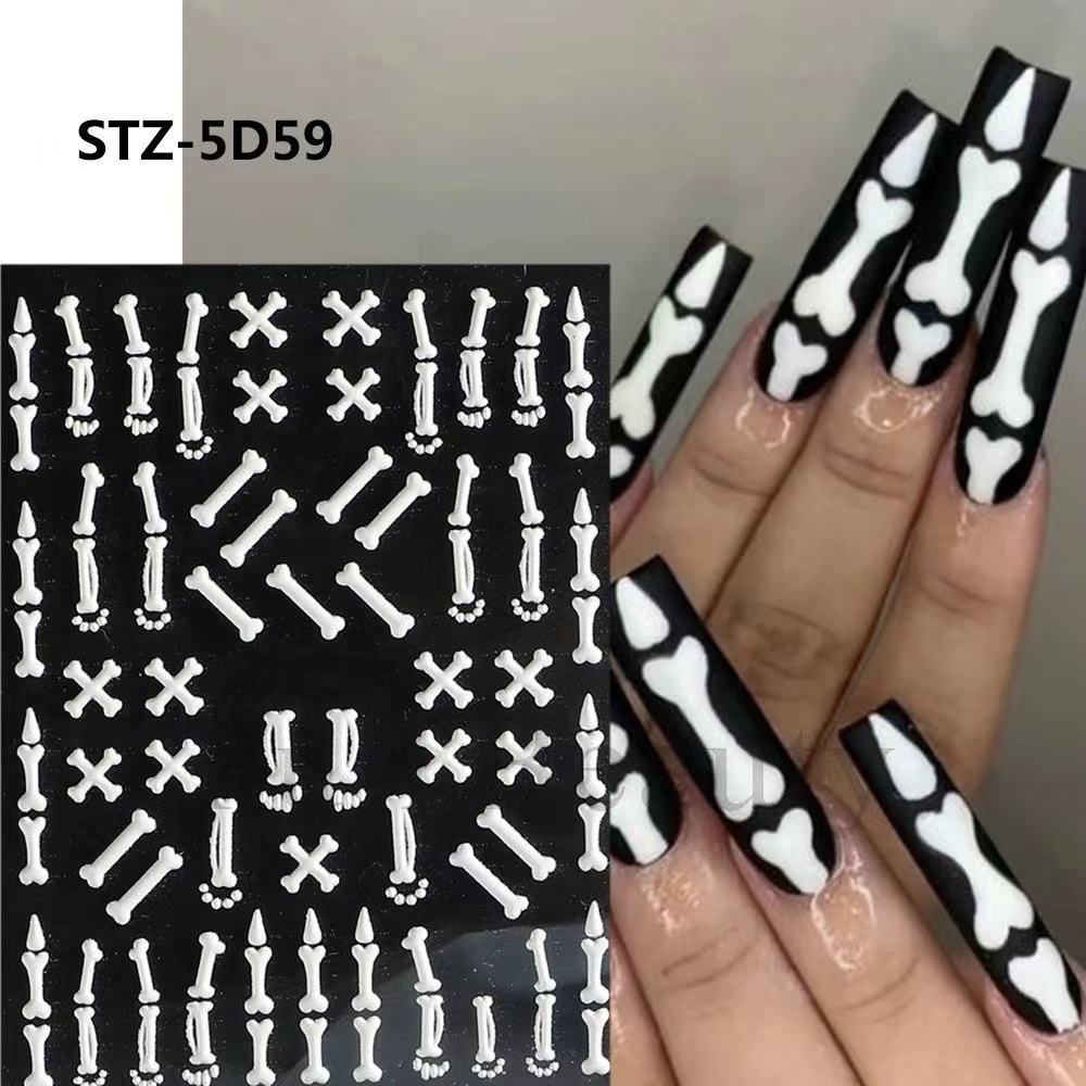 5D Halloween Nail Art Stickers Self-Adhesive Scary Nail Decals 3D Ghost Skull  Nail Design Stickers