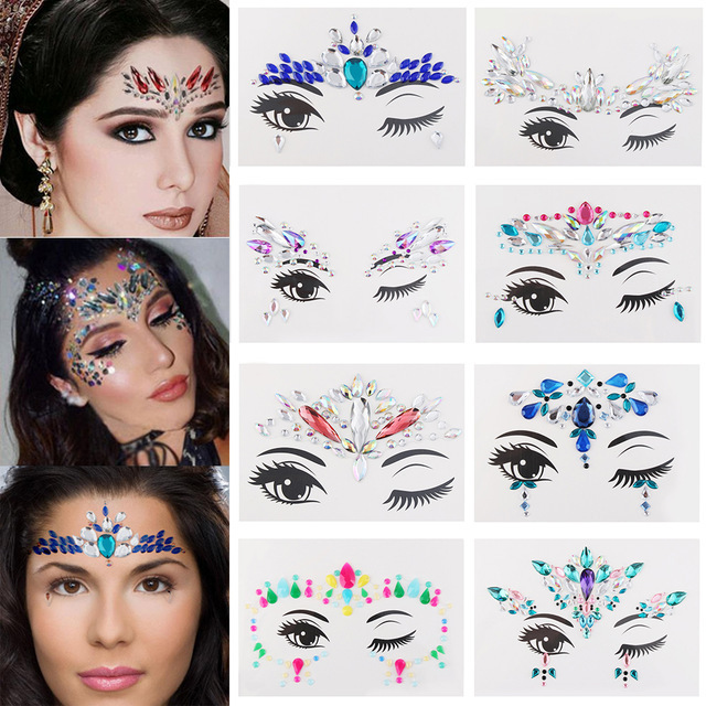 Festival make up eyebrow Face Acrylic Crystals Glitter Breast Chest Rhinestone Carnival Body resin Jewels Tattoo Gems Sticker