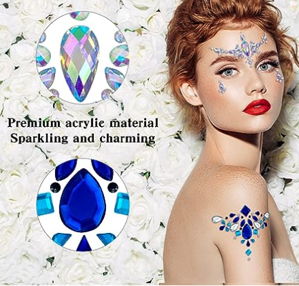 Festival make up eyebrow Face Acrylic Crystals Glitter Breast Chest Rhinestone Carnival Body resin Jewels Tattoo Gems Sticker