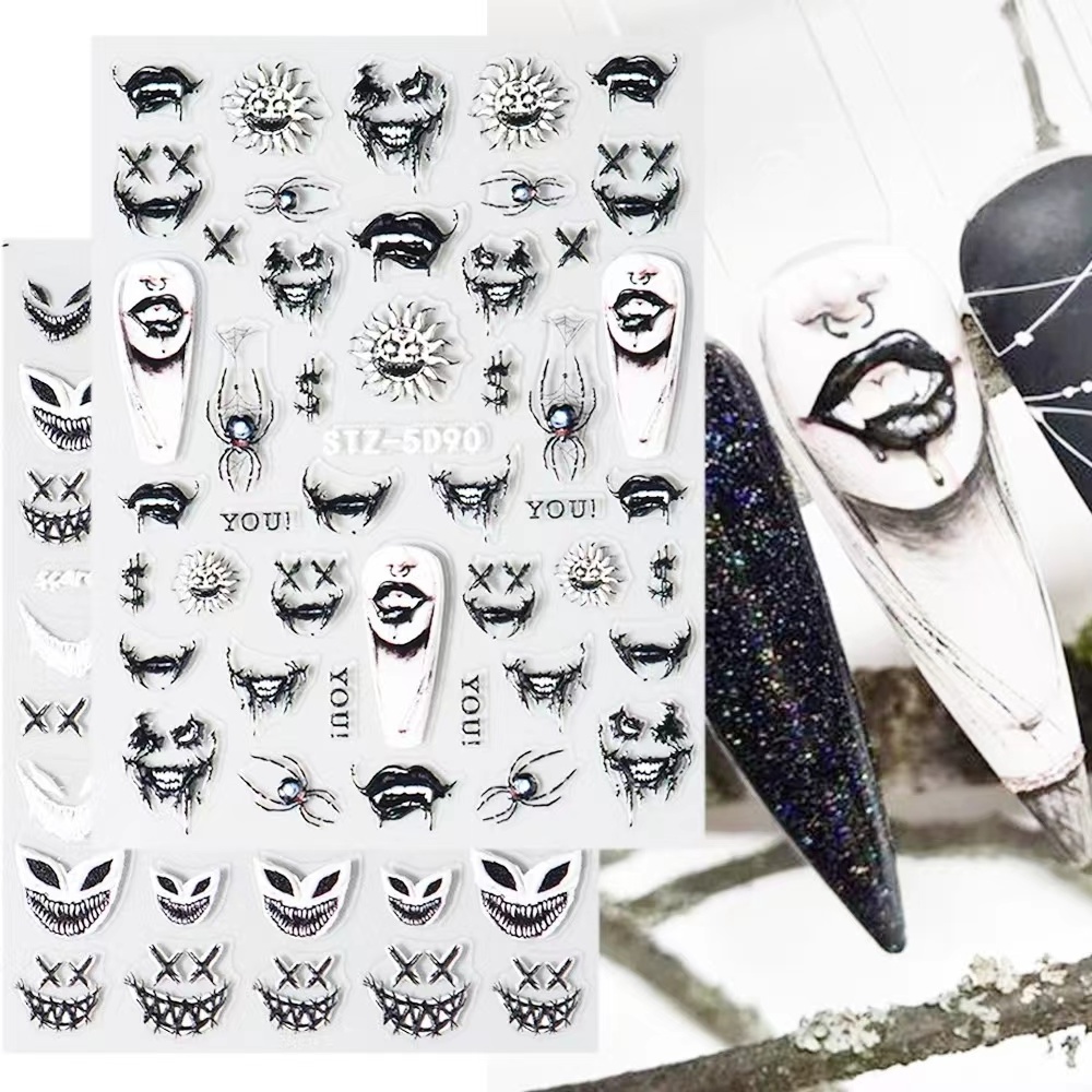 Self-Adhesive Nail Art Supplies Halloween Skull Ghost Pumpkin Spider Bat Nail Art Decoration  Decal Stickers