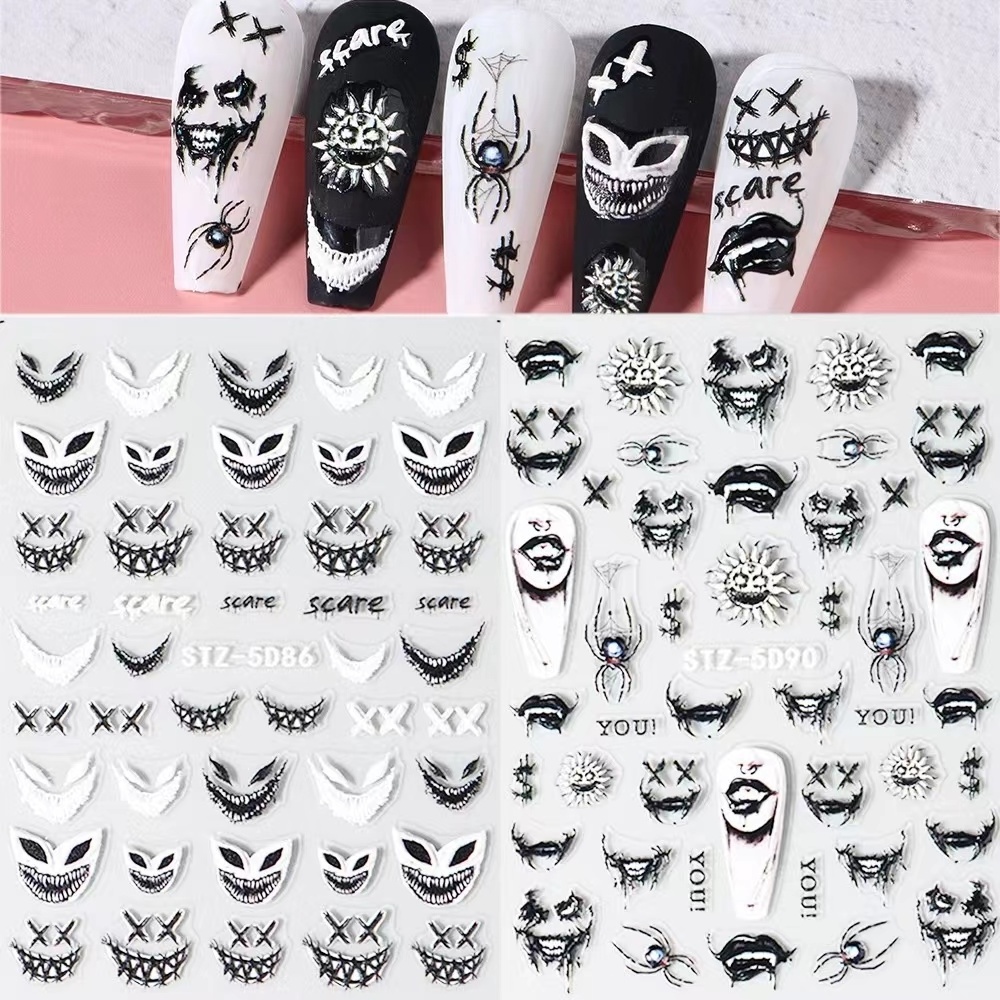 Self-Adhesive Nail Art Supplies Halloween Skull Ghost Pumpkin Spider Bat Nail Art Decoration  Decal Stickers