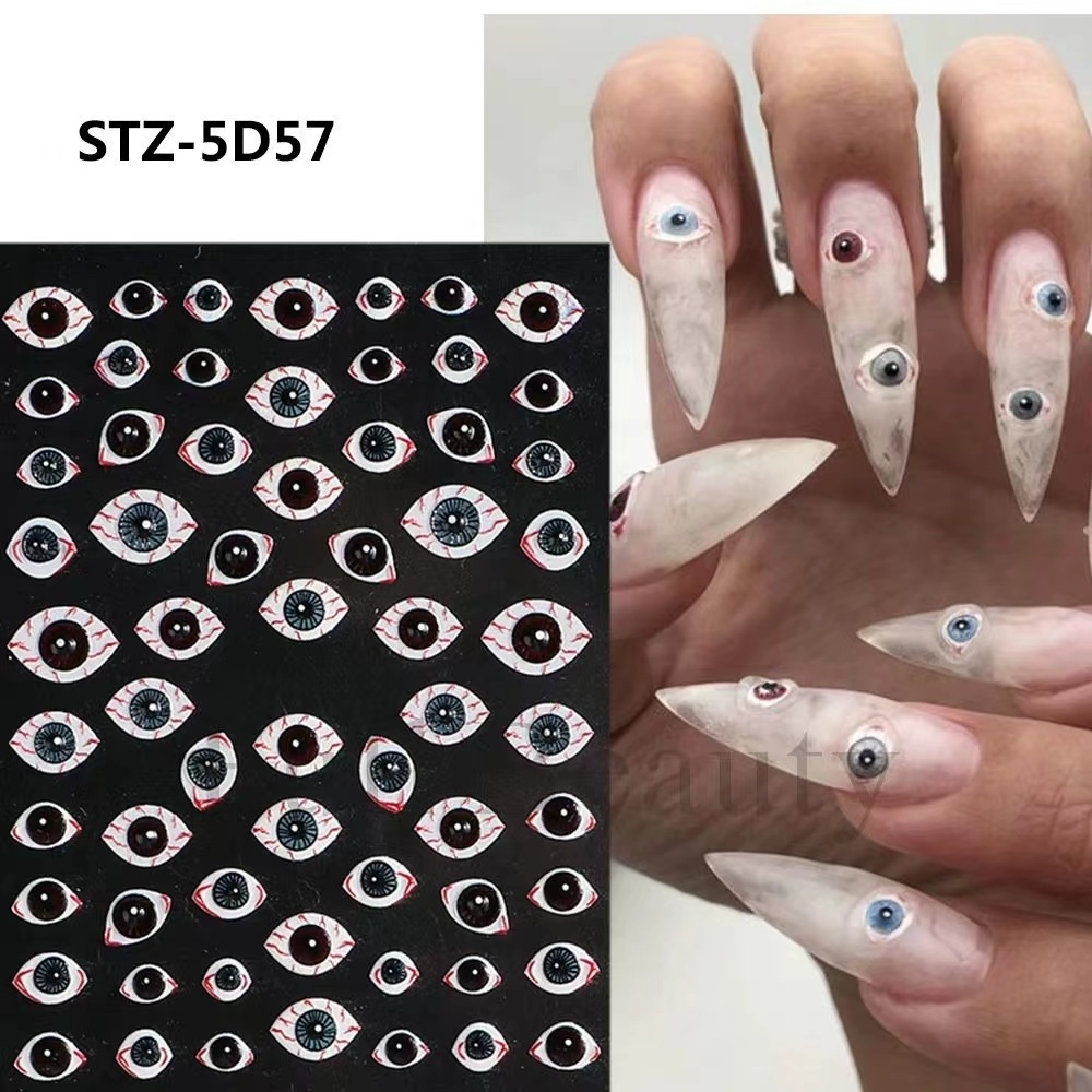 5D Halloween Nail Art Stickers Self-Adhesive Scary Nail Decals 3D Ghost Skull  Nail Design Stickers