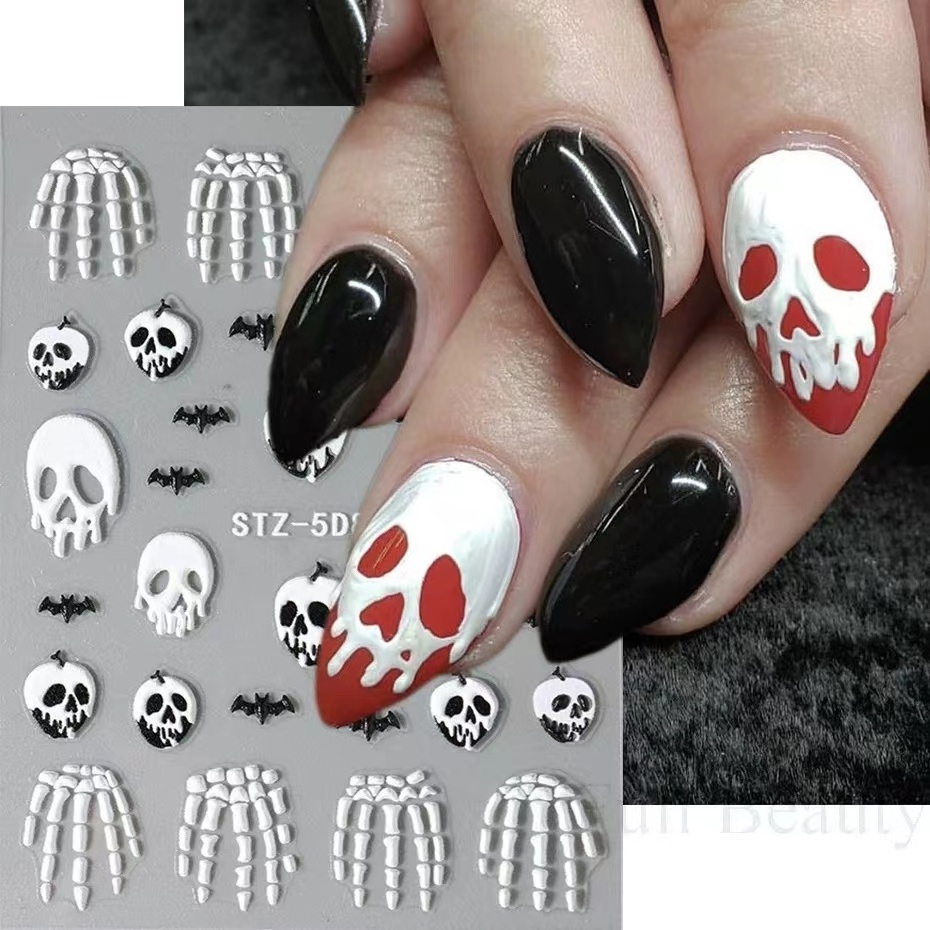 Self-Adhesive Nail Art Supplies Halloween Skull Ghost Pumpkin Spider Bat Nail Art Decoration  Decal Stickers