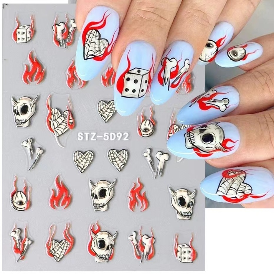 Self-Adhesive Nail Art Supplies Halloween Skull Ghost Pumpkin Spider Bat Nail Art Decoration  Decal Stickers