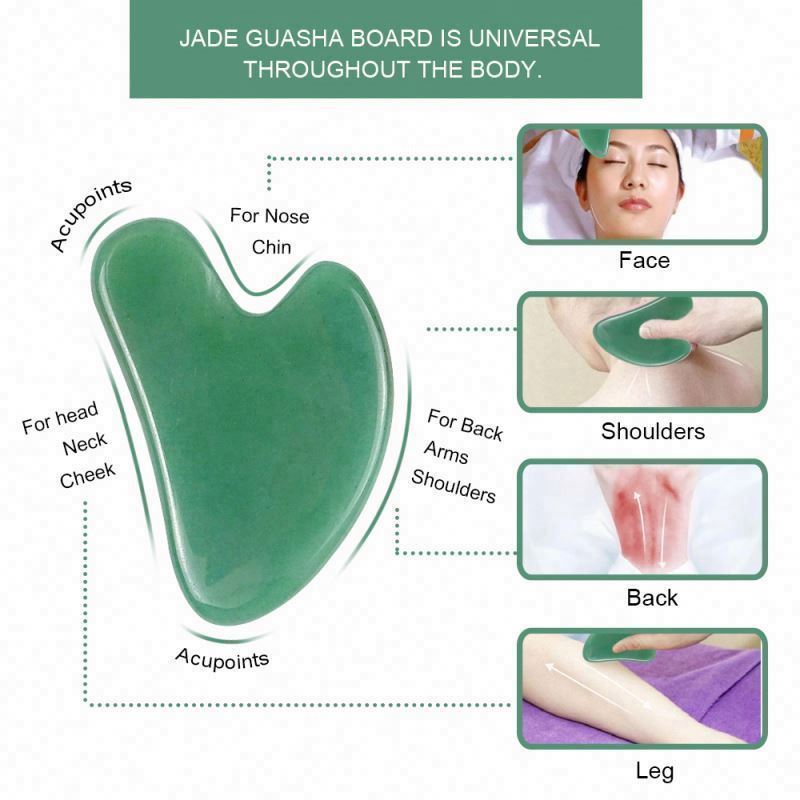 Jade Green Aventurine Gua Sha Essential Oil Beauty Facial Cool Skin Massage Tool 100% Natural