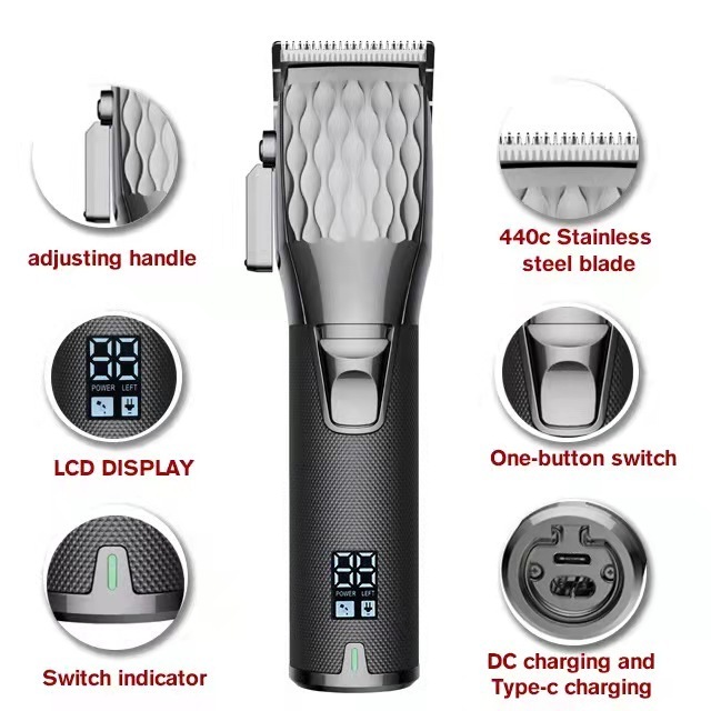 OEM logo cordless professional hair trimmer clipper  LCD display 440C blade hairdresser barber salon adjustable blade